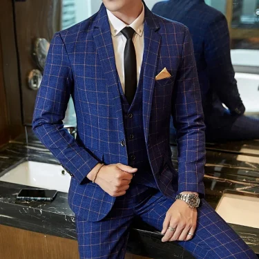2025 Suit (Blazer+ Pants) Men's Boutique Fashion, Business Gentleman, Slim Fit, Outdoor Wedding, Plaid Trend, Banquet Suit 5