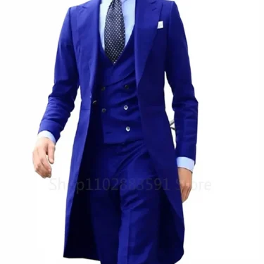 3 Pieces Green Long Tail Blazer Gentleman Male Suit Men's Fashion Groom Tuxedo for Wedding Prom Jacket Vest with Pants 3
