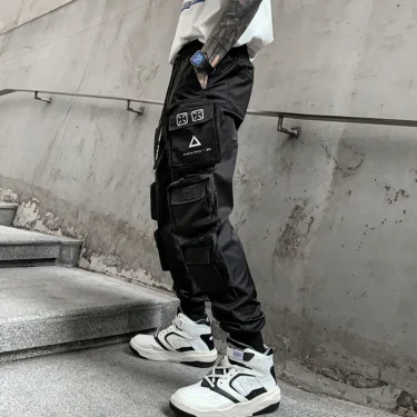 Techwear Style Multi Pockets Cargo Pants Man Vintage Punk Hip Hop Pants Ribbon Casual Joggers Streetwear 5