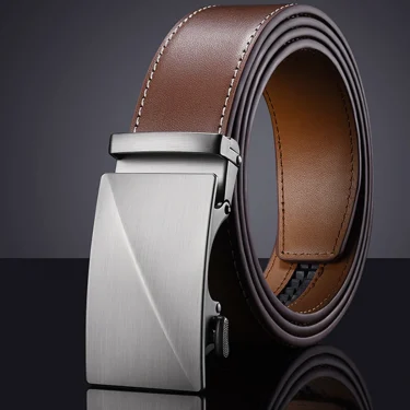 Men's belt, simple and versatile for business and leisure, smooth belt, coffee brown leather, cowhide automatic middle-aged pant 1