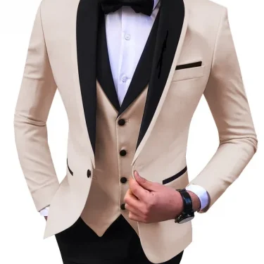 3 Piece Blue Slit Mens Suits Black Shawl Lapel Casual Tuxedos for Wedding Groomsmen Suits Men (blazer+vest+pants) 6
