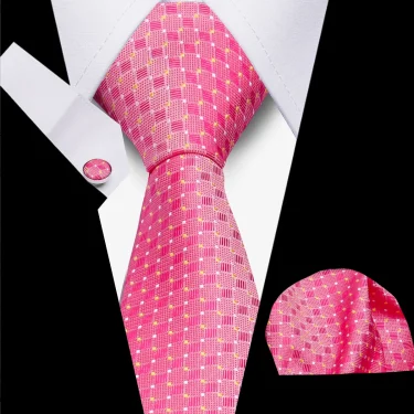 Classic Elegant Ties For Men Fashion Gifts Striped Solid Necktie Handchief Cufflink 3 Pcs Set Wedding Business Suit Accessories 6