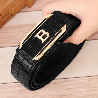 Crocodile Pattern Men's Belt High-Quality Automatic Buckle Belt Fashionable Jeans Strap Trendy Men's Accessories 1