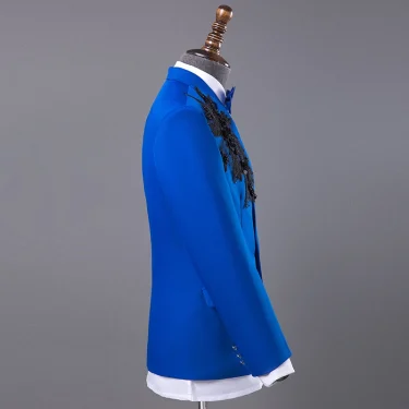 Men's Formal Suits Blue fashion Slim Blazers Group musical performance Costume Wedding Party Prom Host singer show Stage suit 3