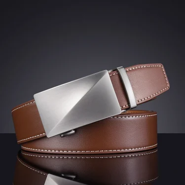 Men's belt, simple and versatile for business and leisure, smooth belt, coffee brown leather, cowhide automatic middle-aged pant 3