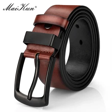 Maikun Men's Vintage Casual Belt Black Pin Buckle Student Versatile Leather Wide Belt 3