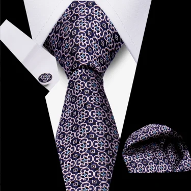Classic Elegant Ties For Men Fashion Gifts Striped Solid Necktie Handchief Cufflink 3 Pcs Set Wedding Business Suit Accessories 33