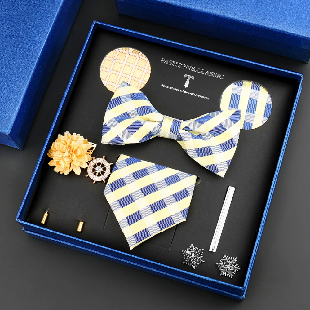 Classic Silk Neck Tie Set For Men Luruxy Brand Design Bowtie Hanky brooch Cufflinks Tie Clip Box Set Bussiness Wedding Suit Gift 6
