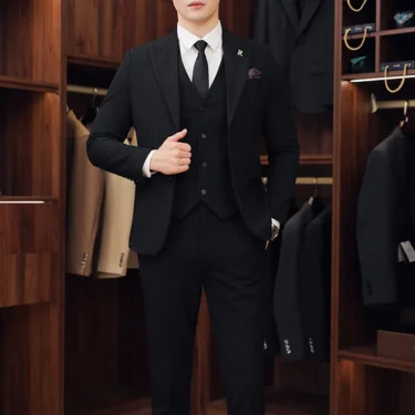 2025 High quality business casual (suit + vest + trousers) striped handsome boutique all-in-one wedding three-piece set 2