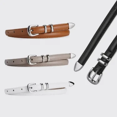 1PC Simple PU Leather Belt Versatile Silver Pin Buckle Women's Belt Luxury Decoration Student Jeans Thin Belt 3