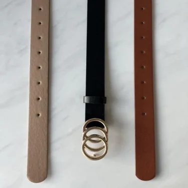 Fashionable three circle gold buckle versatile waist belt 5