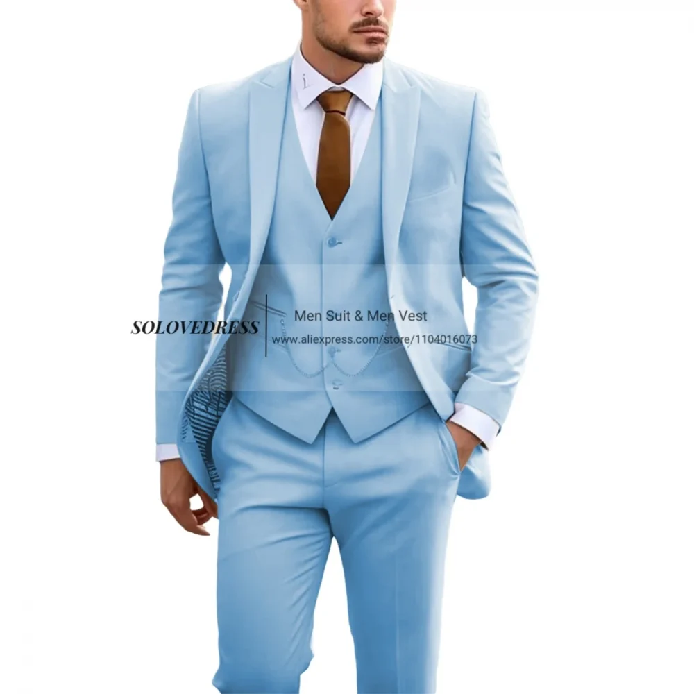 New Formal Occasion Men Suit Business Tuxedos Groom Groomsman Wedding Party Prom Male 3 Piece Set Blazer Vest Pants 4