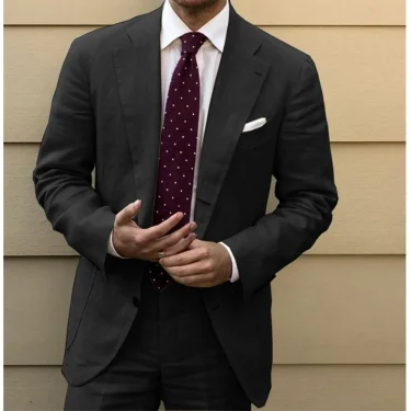 Linen Men Suits 2 Piece Chic Single Breasted Clothing Slim Notch Lapel Suit High Quality Wedding Costume Homme (Blazer+Pants) 5