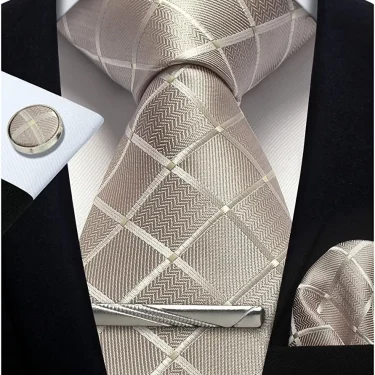 100% Silk Ties for Men Plaid & Checks Tie Clip Handkerchief Woven Classic Men's Necktie Pocket Square Set Formal Wedding Ties 3