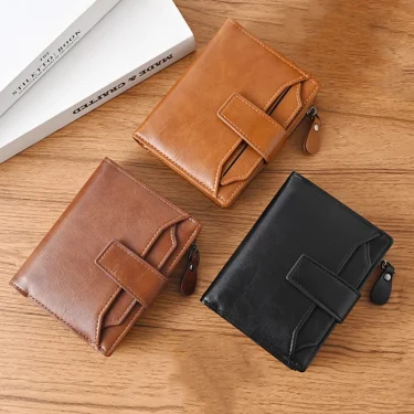 Men's wallet PU leather wallet for men and women credit card holder snap zipper coin purse 1