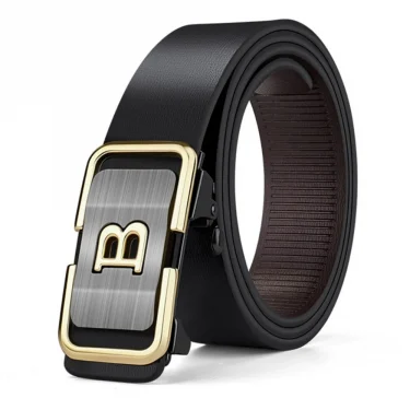 New Fashion Men's Belt Toothless Automatic Buckle Belt Alloy Letter Button for Business Fashion High Quality Men's Strap 3