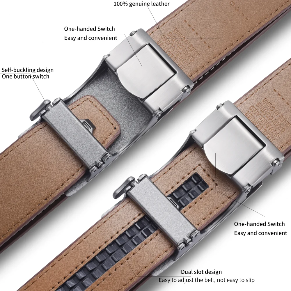 Men's belt, simple and versatile for business and leisure, smooth belt, coffee brown leather, cowhide automatic middle-aged pant 5