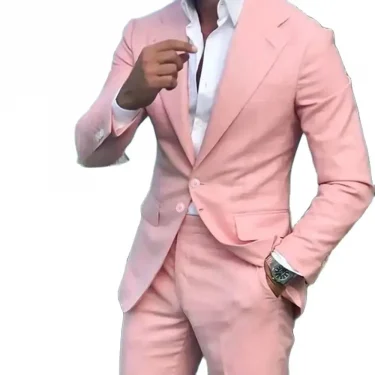 Gentlemen Pink Men Suits Casual 2 Piece Jacket Pants Slim Fit Single Breasted Notch Lapel Skinny Prom Party Male Clothing Blazer 3