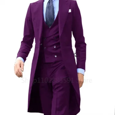 3 Pieces Green Long Tail Blazer Gentleman Male Suit Men's Fashion Groom Tuxedo for Wedding Prom Jacket Vest with Pants 5