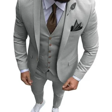 3 Pieces Men's Suit Formal Business Notch Lapel Slim Fit Tuxedos Best Man Blazer For Wedding(Blazer+Vest+Pants) 2