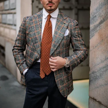 Houndstooth Men's Suits 2 Pieces Blazer Black Pants Single Breasted Peaked Lapel Plaid Wedding Groom Customized Costumes Hommes 3