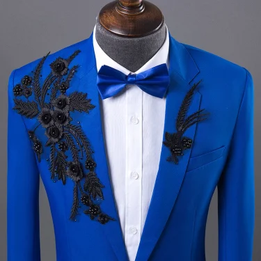 Men's Formal Suits Blue fashion Slim Blazers Group musical performance Costume Wedding Party Prom Host singer show Stage suit 5