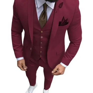 3 Pieces Men's Suit Formal Business Notch Lapel Slim Fit Tuxedos Best Man Blazer For Wedding(Blazer+Vest+Pants) 5