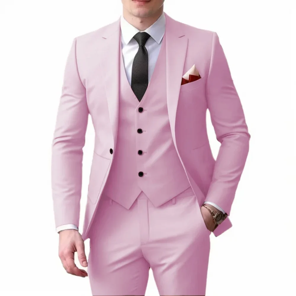 Men's tuxedo jacket suit with notched lapel vest and pants fitted 3-piece jacket suitable for dinners dancing weddings, 1