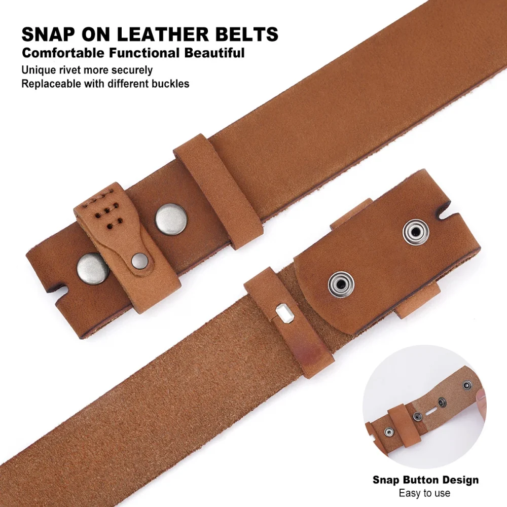 BISON DENIM 3.8cm Width Top Layer Cowhide Belt Without Buckle Comfortable Durable High-quality No Buckle Belt For Men Daily Use 3