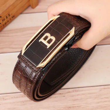 Crocodile Pattern Men's Belt High-Quality Automatic Buckle Belt Fashionable Jeans Strap Trendy Men's Accessories 4