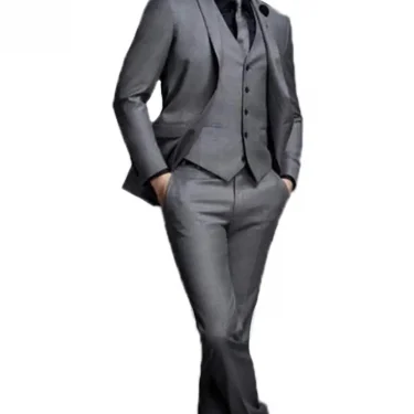 High Quality Groomsmen Notch Lapel Groom Tuxedos Grey Men Suits Wedding/Prom/Dinner Best Man Tuxedos (Jacket+Pants+Vest) 1