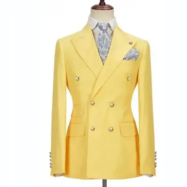 Blazer Hombre Yellow Suits for Men Chic Terno Double Breasted Peak Lapel Elegant Wedding Full Set Male 2 Piece Jacket Pants 2024 2