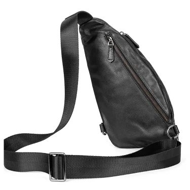 Fashion Genuine Leather Men's Chest Pack Shoulder Bag Messenger Sling Bag Small Leisure Bag Crossbody Black M129 4