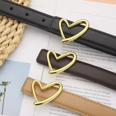 1pcs Women's Belt Fashionable Heart-Shaped Buckle Belt High-End Pu Leather Thin Belt Casual Versatile Trend Jeans Ladies Belt 3