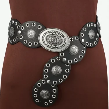 1pc Vintage Style Women'S Faux PU Belt with Oval Rivet Buckle Waistband Vintage Personalized Belts 3