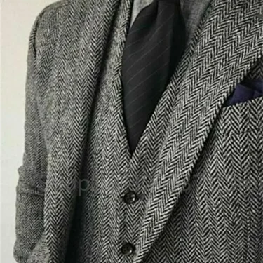 3 Pieces Men's Suits Tweed Herringbone Slim Fit Business Cauasl Waistcoat Jacket Groomsmen Wedding Suits（Blazer+vest+Pants） 5