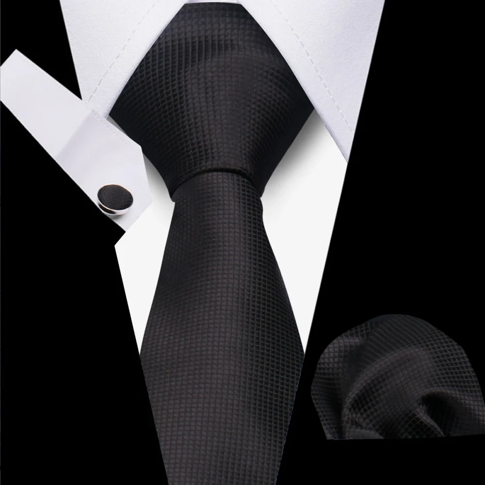 Classic Elegant Ties For Men Fashion Gifts Striped Solid Necktie Handchief Cufflink 3 Pcs Set Wedding Business Suit Accessories 5