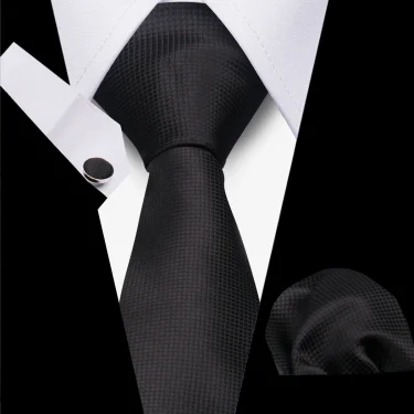 Classic Elegant Ties For Men Fashion Gifts Striped Solid Necktie Handchief Cufflink 3 Pcs Set Wedding Business Suit Accessories 5