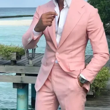 Gentlemen Pink Men Suits Casual 2 Piece Jacket Pants Slim Fit Single Breasted Notch Lapel Skinny Prom Party Male Clothing Blazer 1