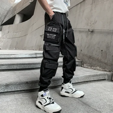 Techwear Style Multi Pockets Cargo Pants Man Vintage Punk Hip Hop Pants Ribbon Casual Joggers Streetwear 2