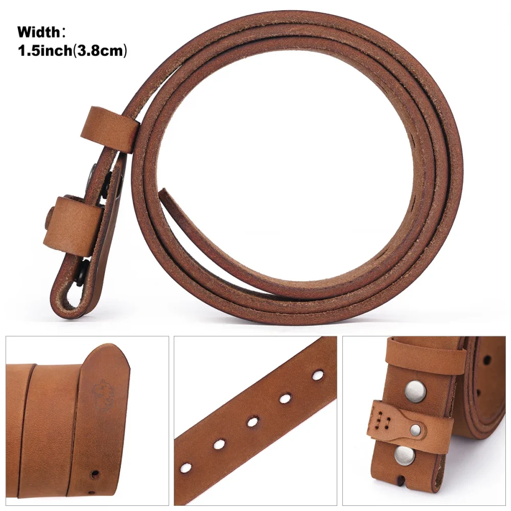 BISON DENIM 3.8cm Width Top Layer Cowhide Belt Without Buckle Comfortable Durable High-quality No Buckle Belt For Men Daily Use 4