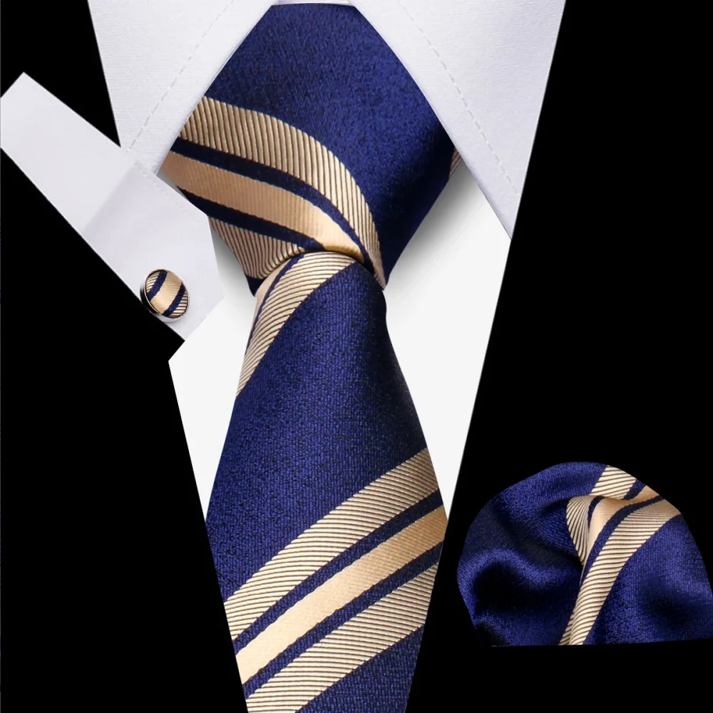 Classic Elegant Ties For Men Fashion Gifts Striped Solid Necktie Handchief Cufflink 3 Pcs Set Wedding Business Suit Accessories 3