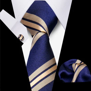Classic Elegant Ties For Men Fashion Gifts Striped Solid Necktie Handchief Cufflink 3 Pcs Set Wedding Business Suit Accessories 3