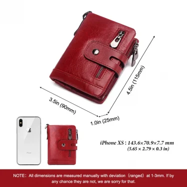Fashion Women Wallet Genuine Leather Female Clutch Wallets Hasp Double Zipper Design Short Coin Pocket ID Card Holder Purse 3