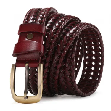 Men Genuine Leather Braided Belts Webbing High Quality Hand Vintage Belts for Men Gold Pin Buckle Casual for Jeans Strap HQ212 3