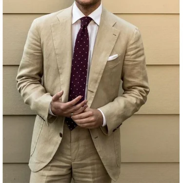 Linen Men Suits 2 Piece Chic Single Breasted Clothing Slim Notch Lapel Suit High Quality Wedding Costume Homme (Blazer+Pants) 2
