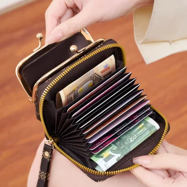 Women's Wallet Fashion Print Short Coin Purse Retro Multi-function Accordion Card Holder Money Clip with Wristband and Kiss Lock 2
