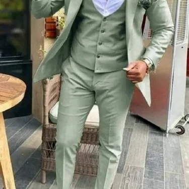 Green Men Suit Slim Fit Formal Business Office Casual Suits For Male Wedding Groom Tuxedo Party 3 Pieces (Jacket+Pants+Vest ) 1