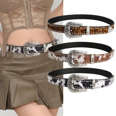 New Women's Retro Casual Trend Carved Buckle Belt For Women Men,Punk Rock Hip Hop Style Rivet Y2k Belts，Paired With Jeans，Skirts 1