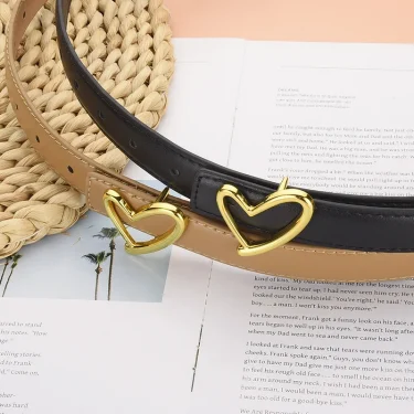 1pcs Women's Belt Fashionable Heart-Shaped Buckle Belt High-End Pu Leather Thin Belt Casual Versatile Trend Jeans Ladies Belt 4